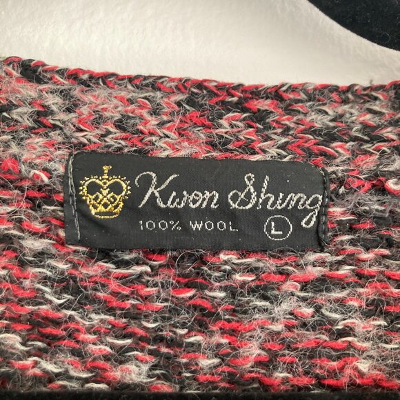 Vintage Kwon Shing 100% Wool Marled Cardigan Sweater Button Front Pink Large - Picture 7 of 7